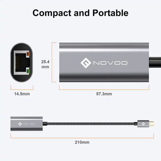 NOVOO USB-C Adapter to Ethernet Port Hub - 2