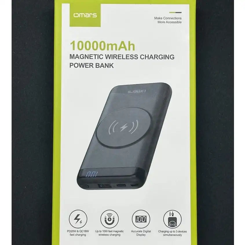 Omars 10000mAh Magnetic Power Bank | 20 Watts Power Delivery Type-C input/output and 18 Watts QC