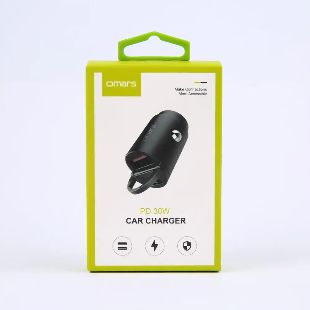 Omars 30W Power Delivery Dual-Port Car Charger | Compact Design USB A and TYPE C | Smartphones