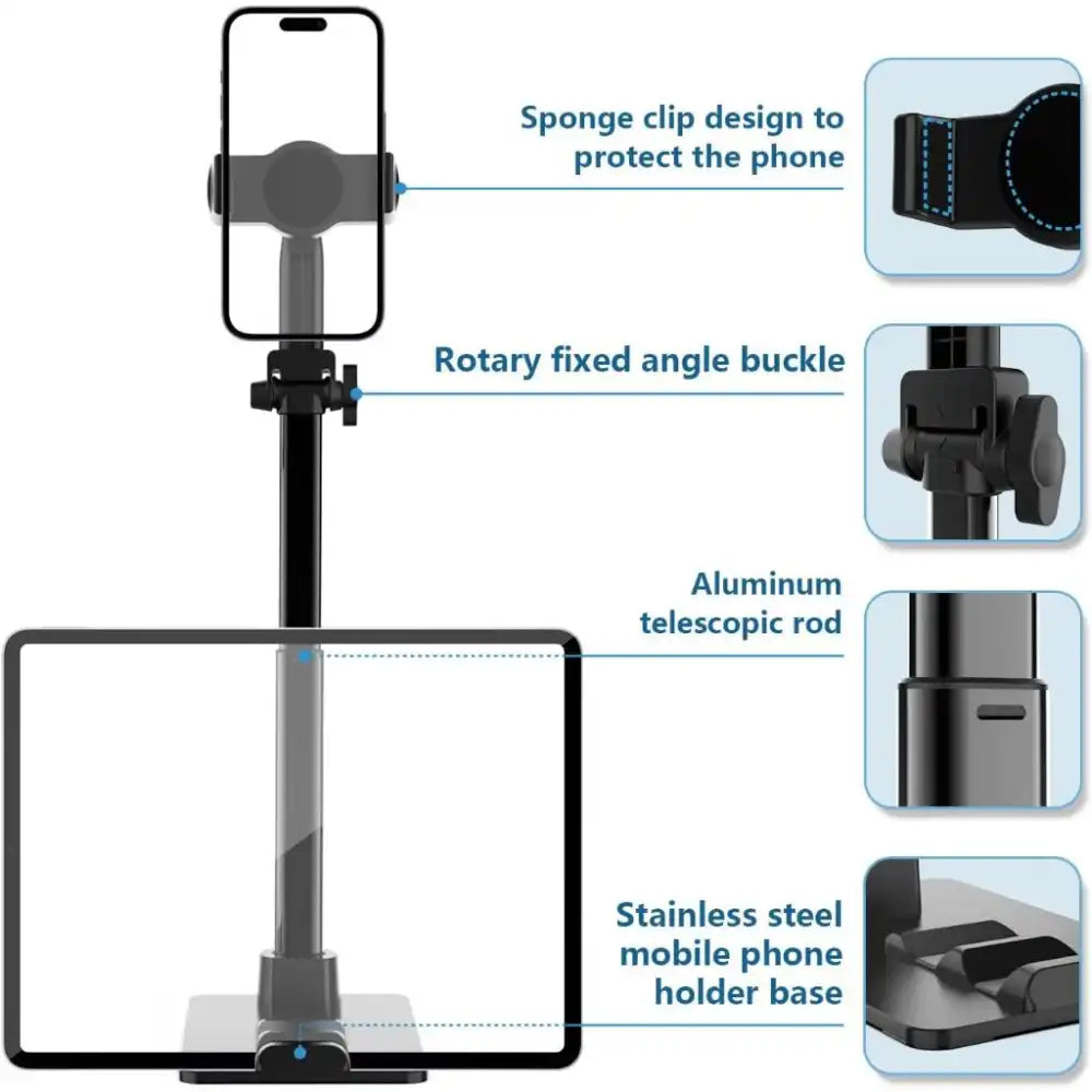 Phone Stand with Clip | Adjustable in Height & Angle | Stand Holder for two devices of various