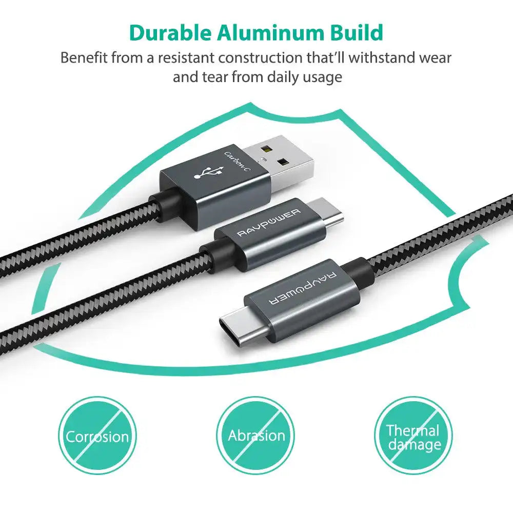 RAVPower Braided (3.3ft/1m) 2-in-1 USB-A/Type-C To Type-C Cable | All Type-C Devices - 7