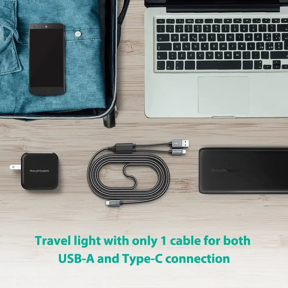 RAVPower Braided (3.3ft/1m) 2-in-1 USB-A/Type-C To Type-C Cable | All Type-C Devices - 5