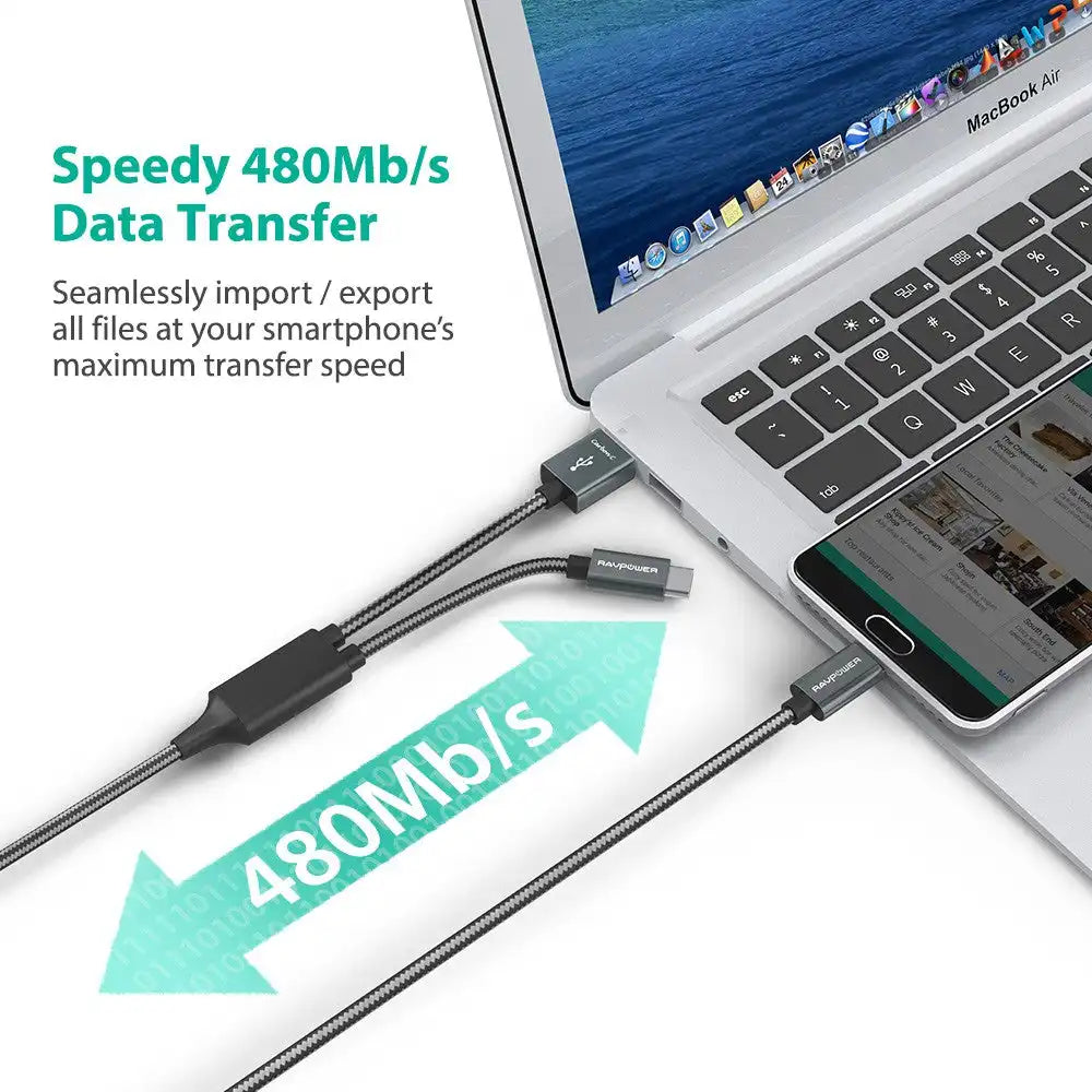 RAVPower Braided (3.3ft/1m) 2-in-1 USB-A/Type-C To Type-C Cable | All Type-C Devices - 4