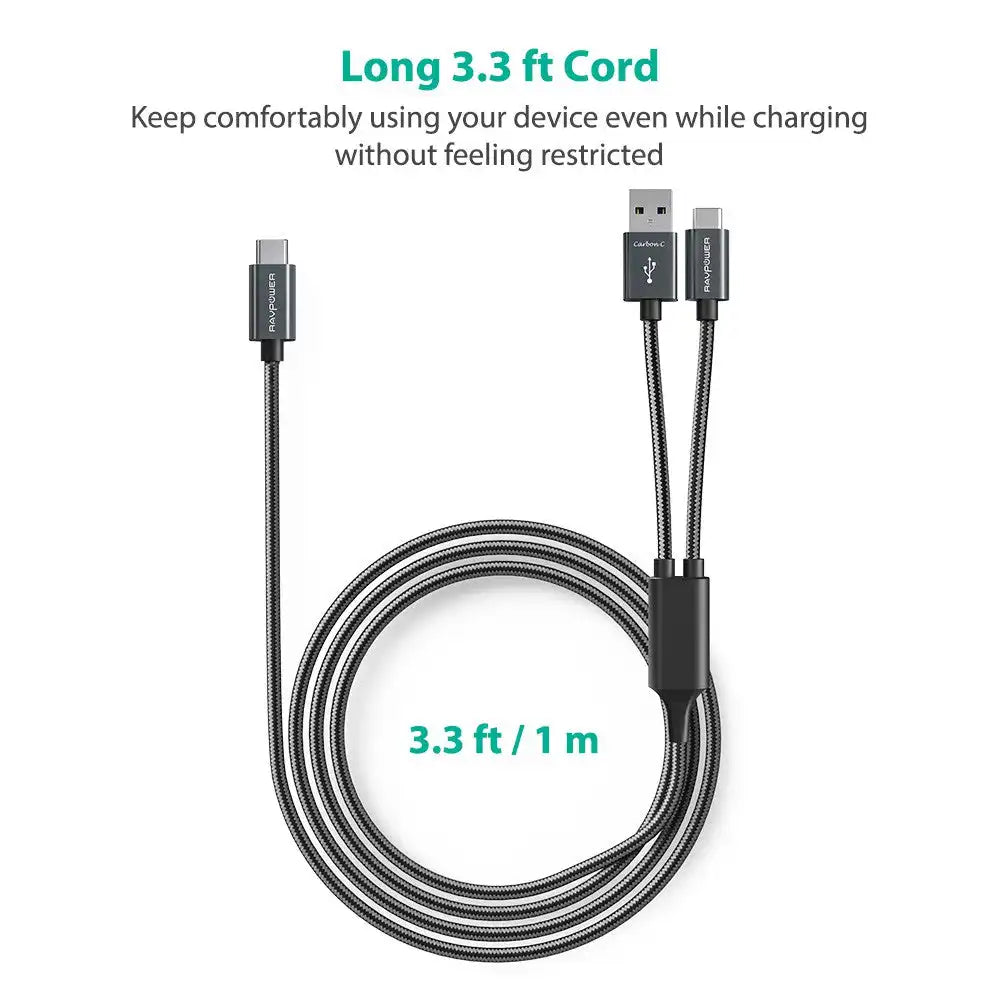 RAVPower Braided (3.3ft/1m) 2-in-1 USB-A/Type-C To Type-C Cable | All Type-C Devices - 2