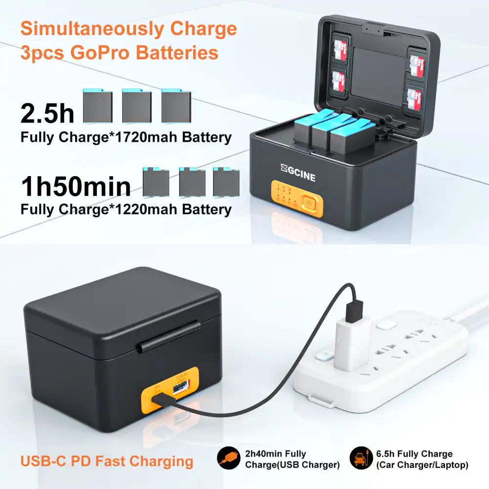 ZGCINE PS-G10 Charging Case | GoPro Batteries | 3 Charging Slots - 3