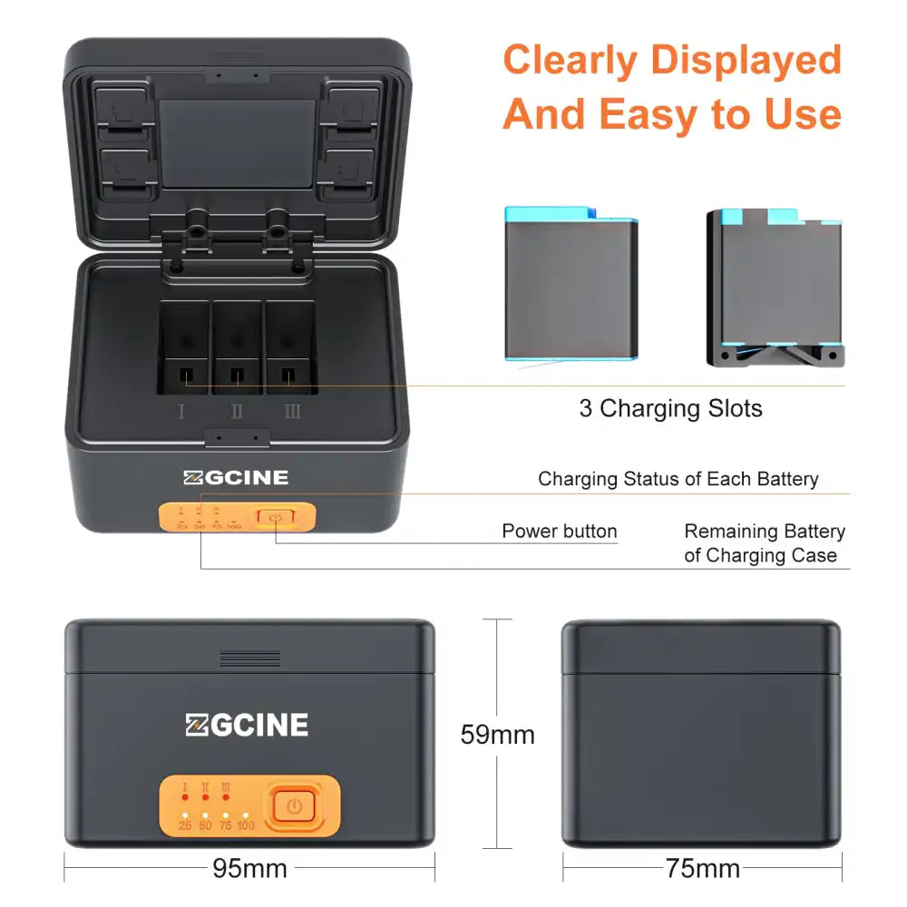 ZGCINE PS-G10 Charging Case | GoPro Batteries | 3 Charging Slots - 6